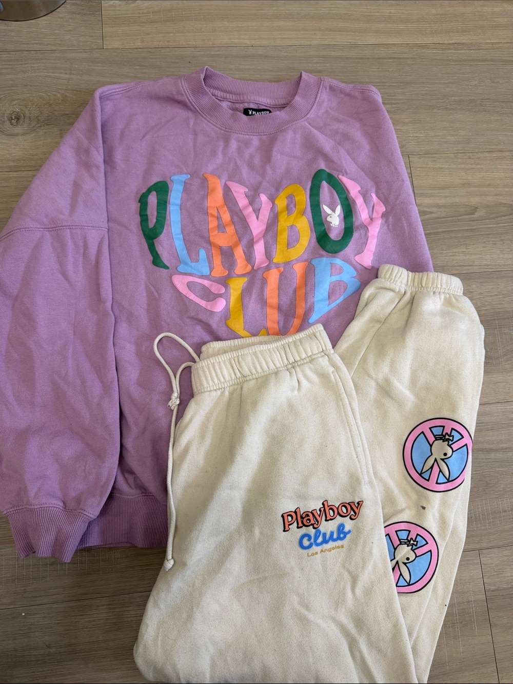 Playboy Club Lavender Graphic Sweatshirt & Cream Joggers Set